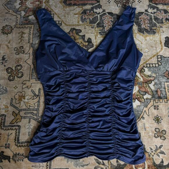 Vintage Y2k Ruched Tank Top Express V Neck Club Party Shirt Women's Size Small - Picture 1 of 7